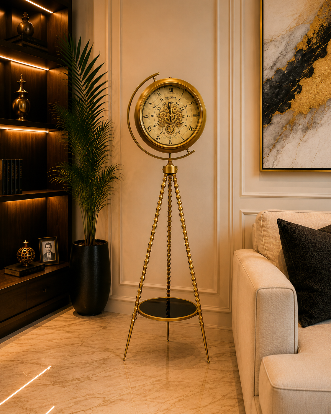 Luxury Golden Tripod Floor Clock | Vintage Royal Design