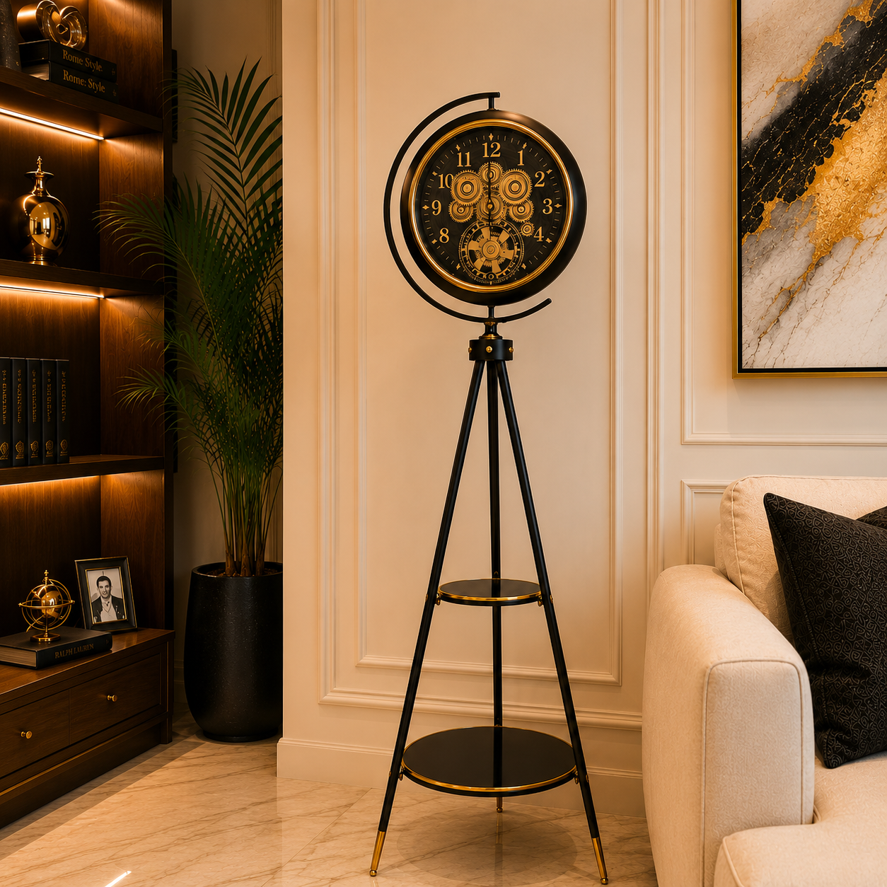 Luxury Tripod Floor Clock with LED Light | Royal Gear Design