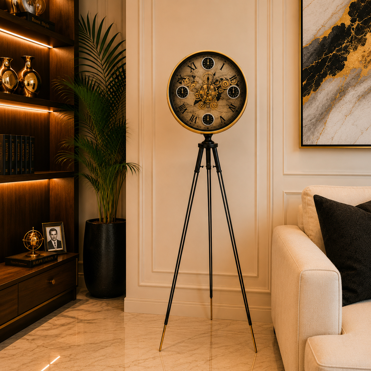 Luxury Tripod Floor Clock – Vintage Gear Dial