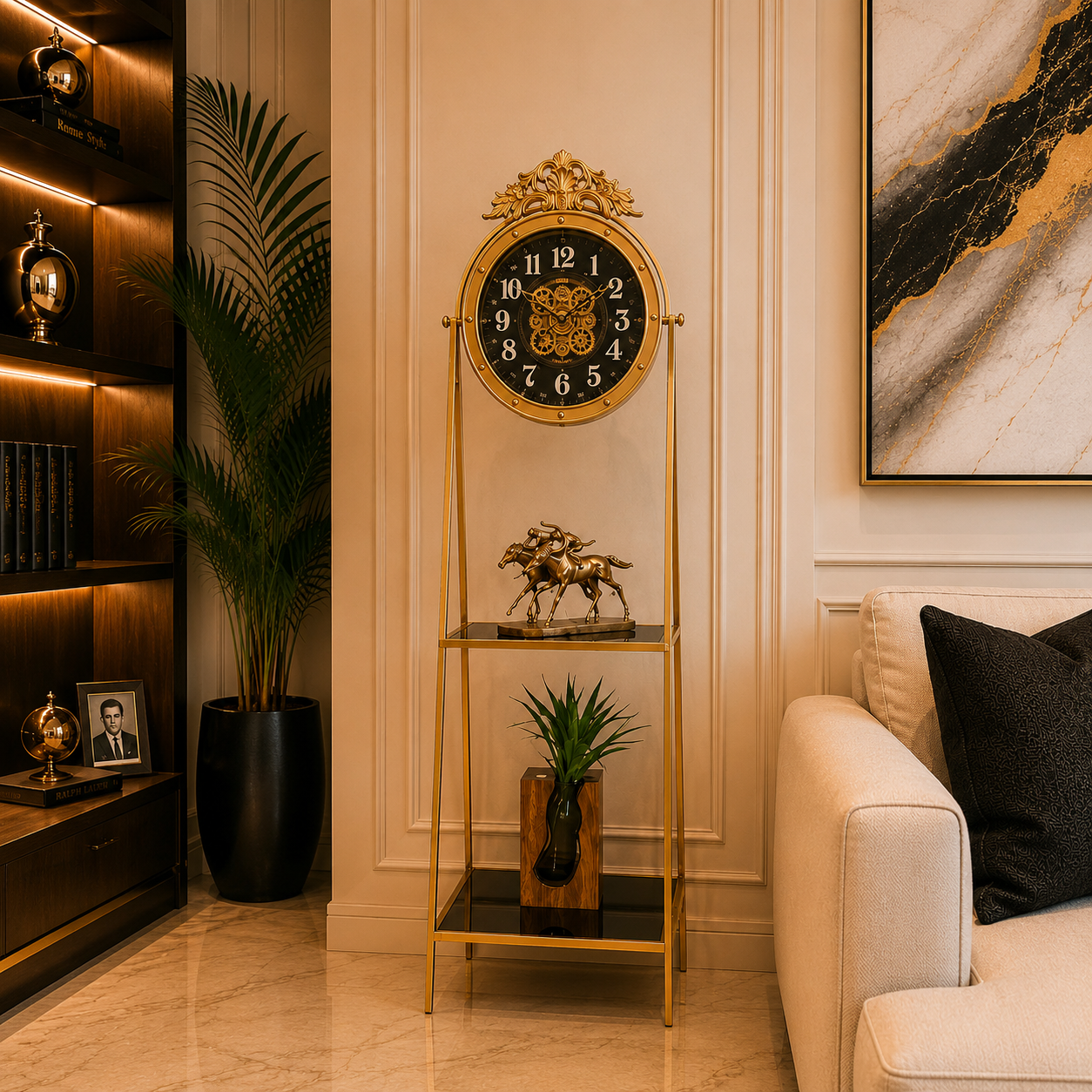 Luxury Tripod Floor Clock with Display Stand – Royal Gold