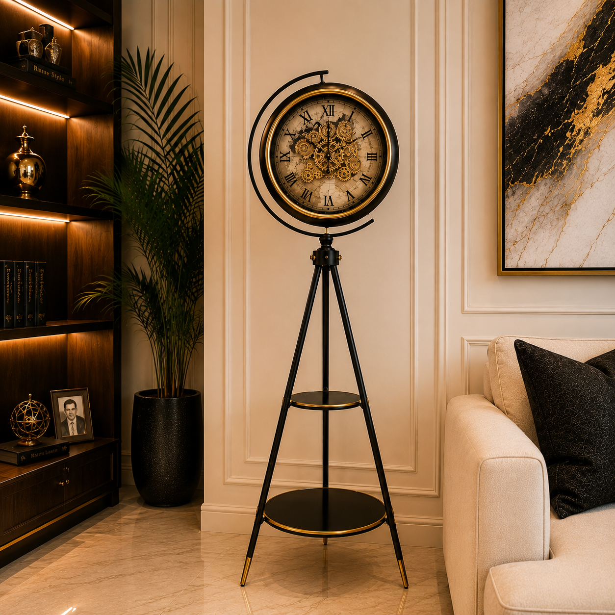 Luxury Tripod Floor Clock | Vintage Gear Design