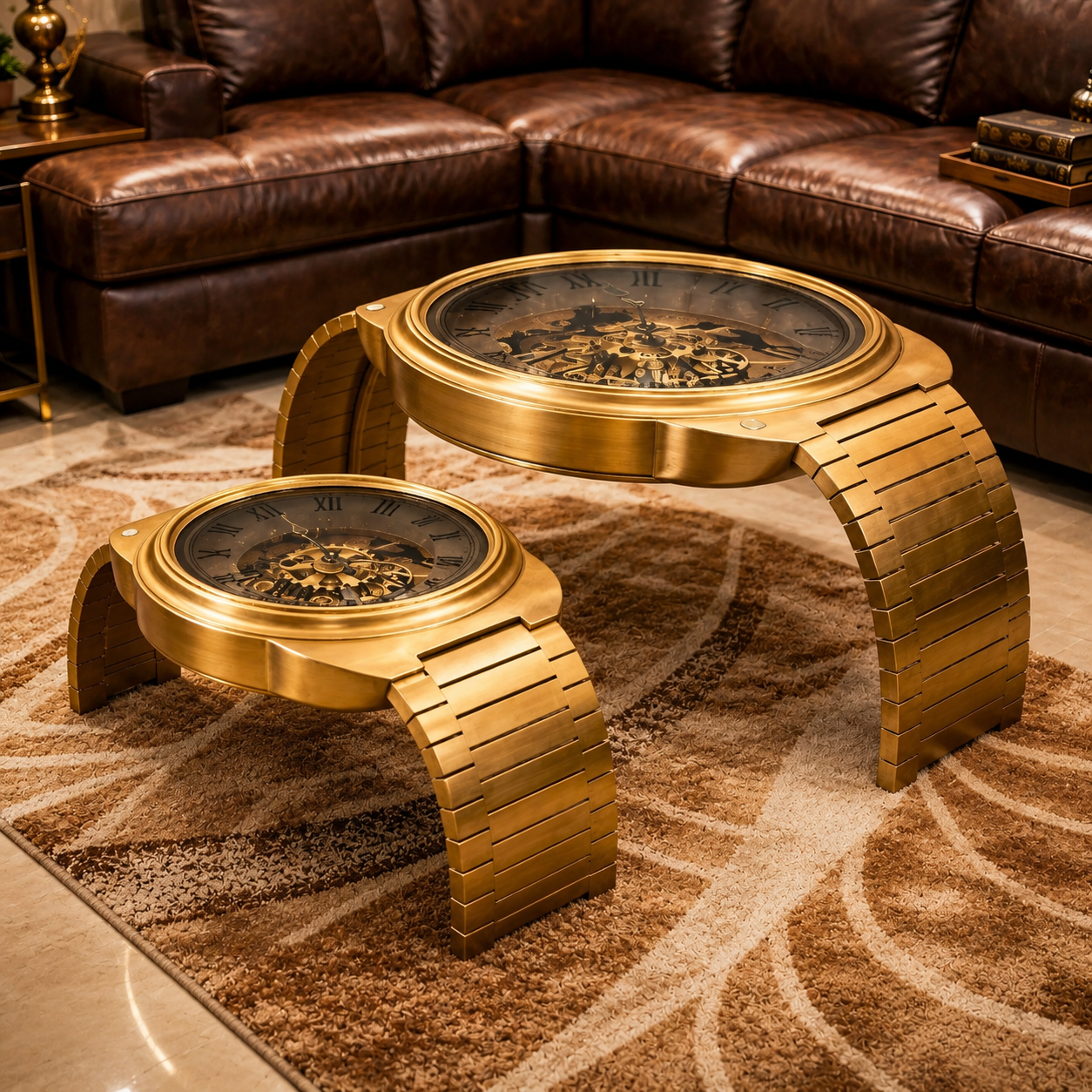 Luxury Gear Moving Clock Coffee Table Set