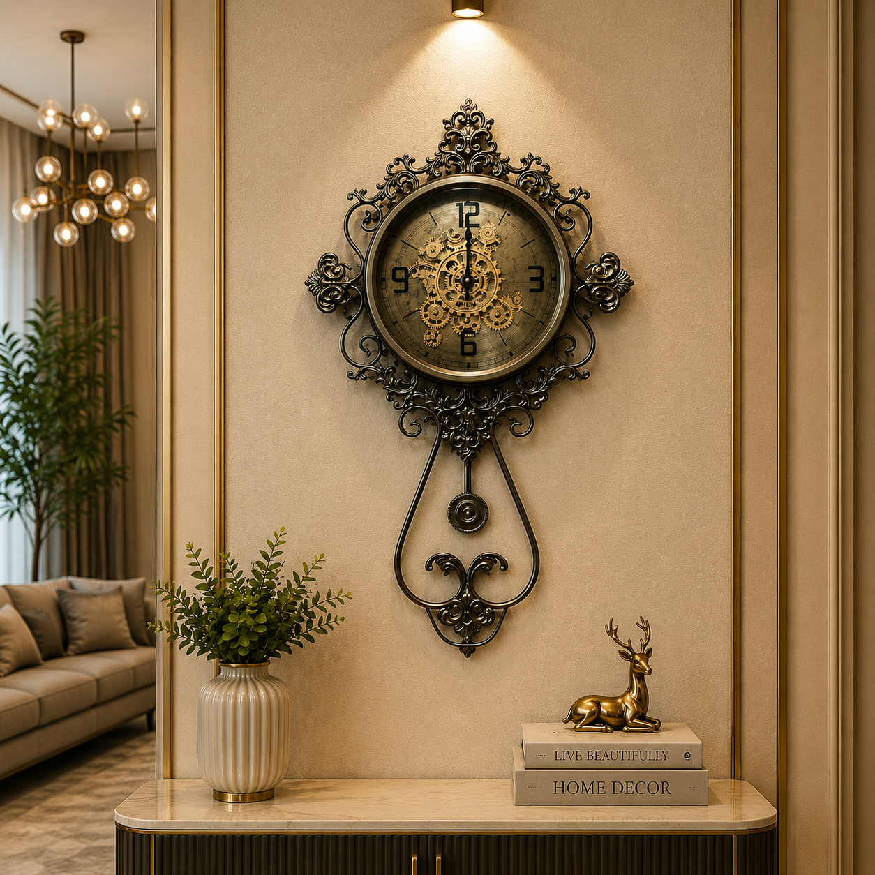 Luxury Metal Gear Moving Wall Clock