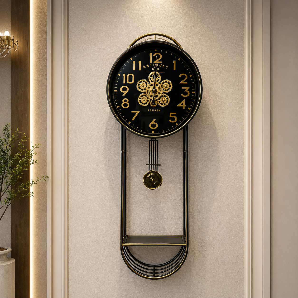 Luxury Black & Gold Gear Moving Wall Clock