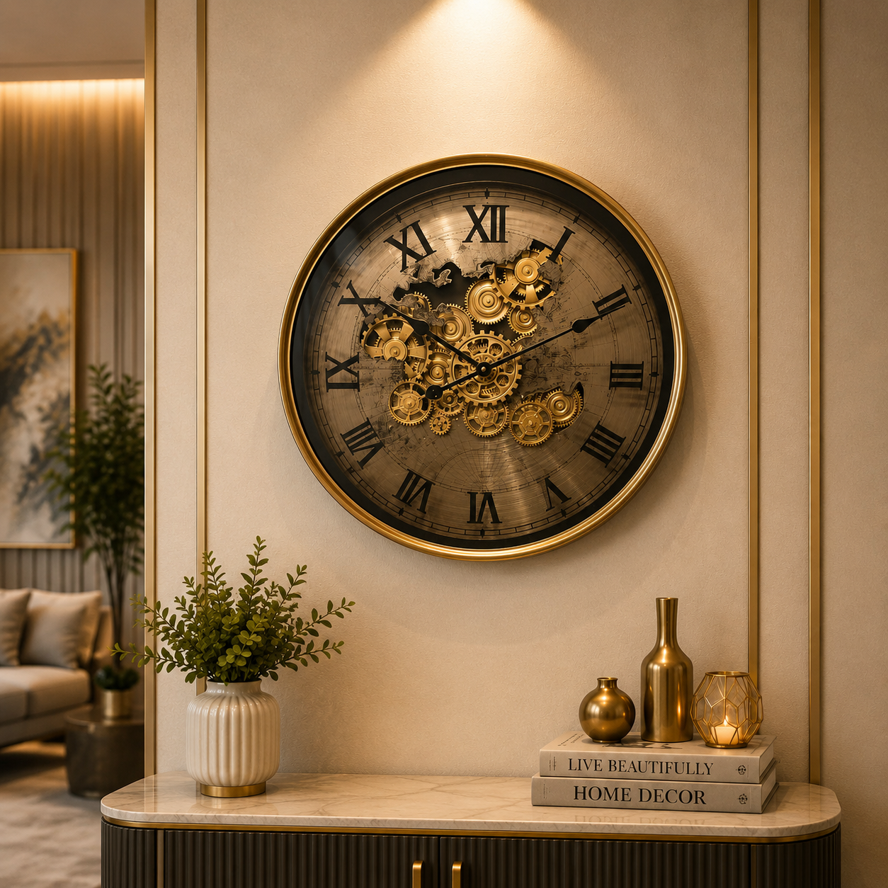 Luxury Metal Gear Moving Wall Clock