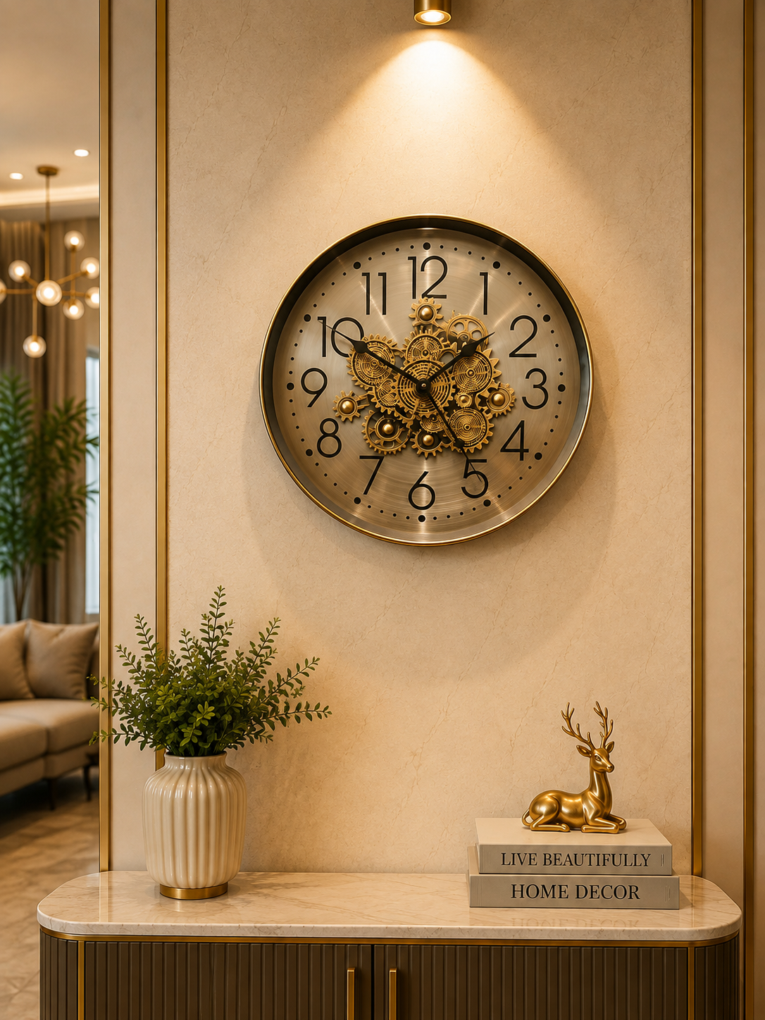 Luxury Gold Gear Moving Wall Clock