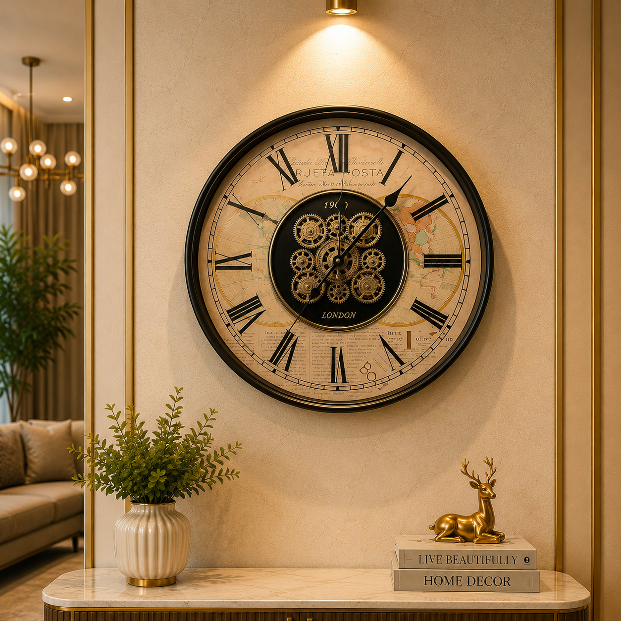 Vintage Map Gear Wall Clock