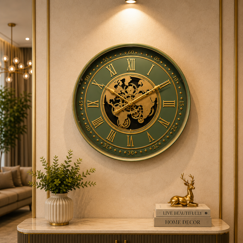 Olive Green Gear Wall Clock