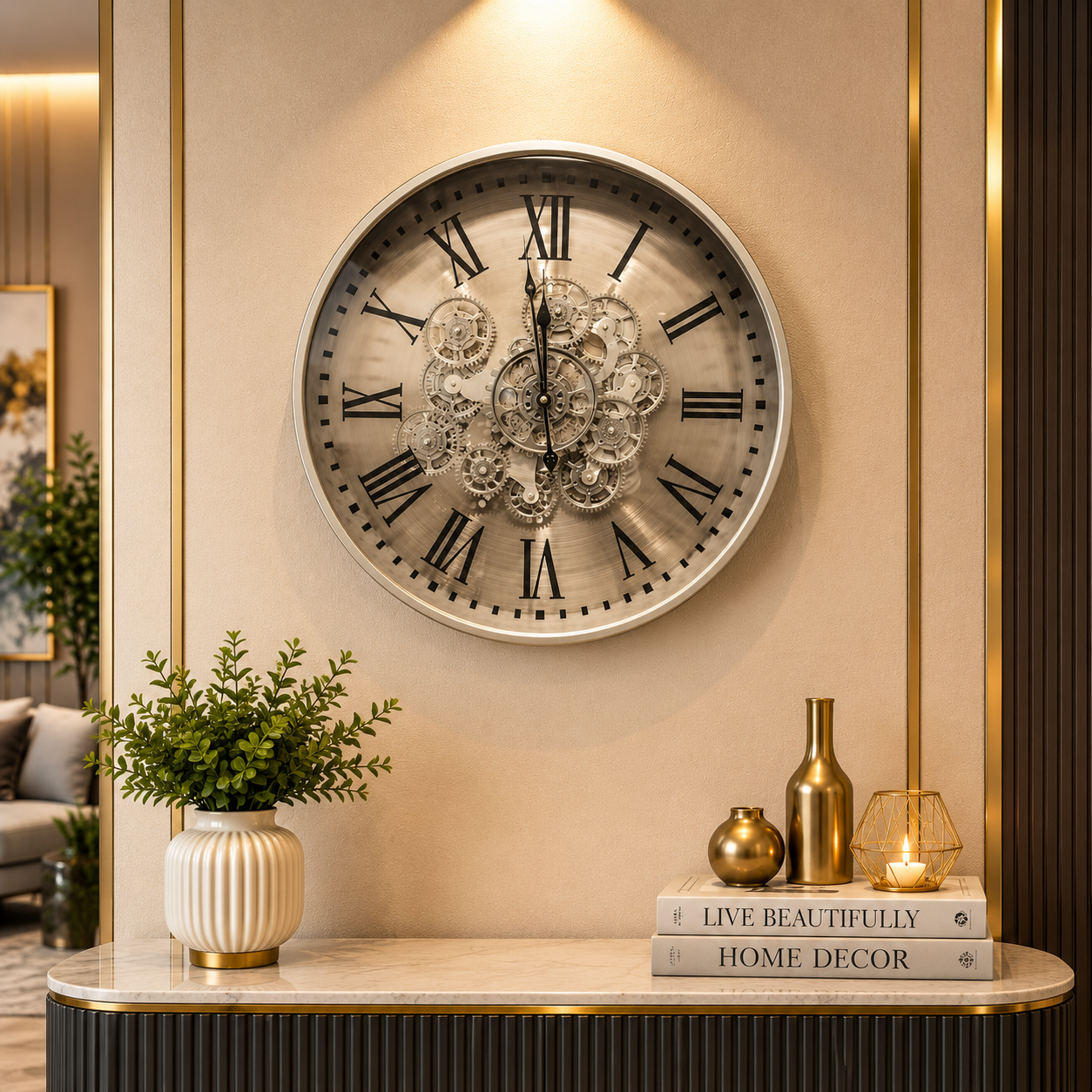 Luxury Metal Gear Moving Wall Clock