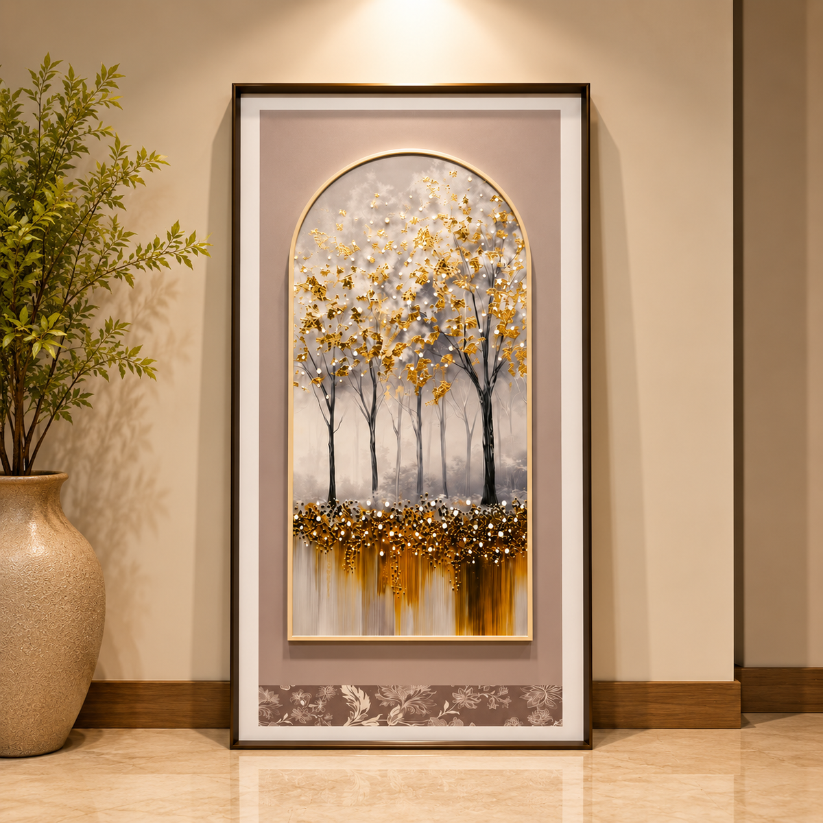 Golden Elegance Leather Wall Painting