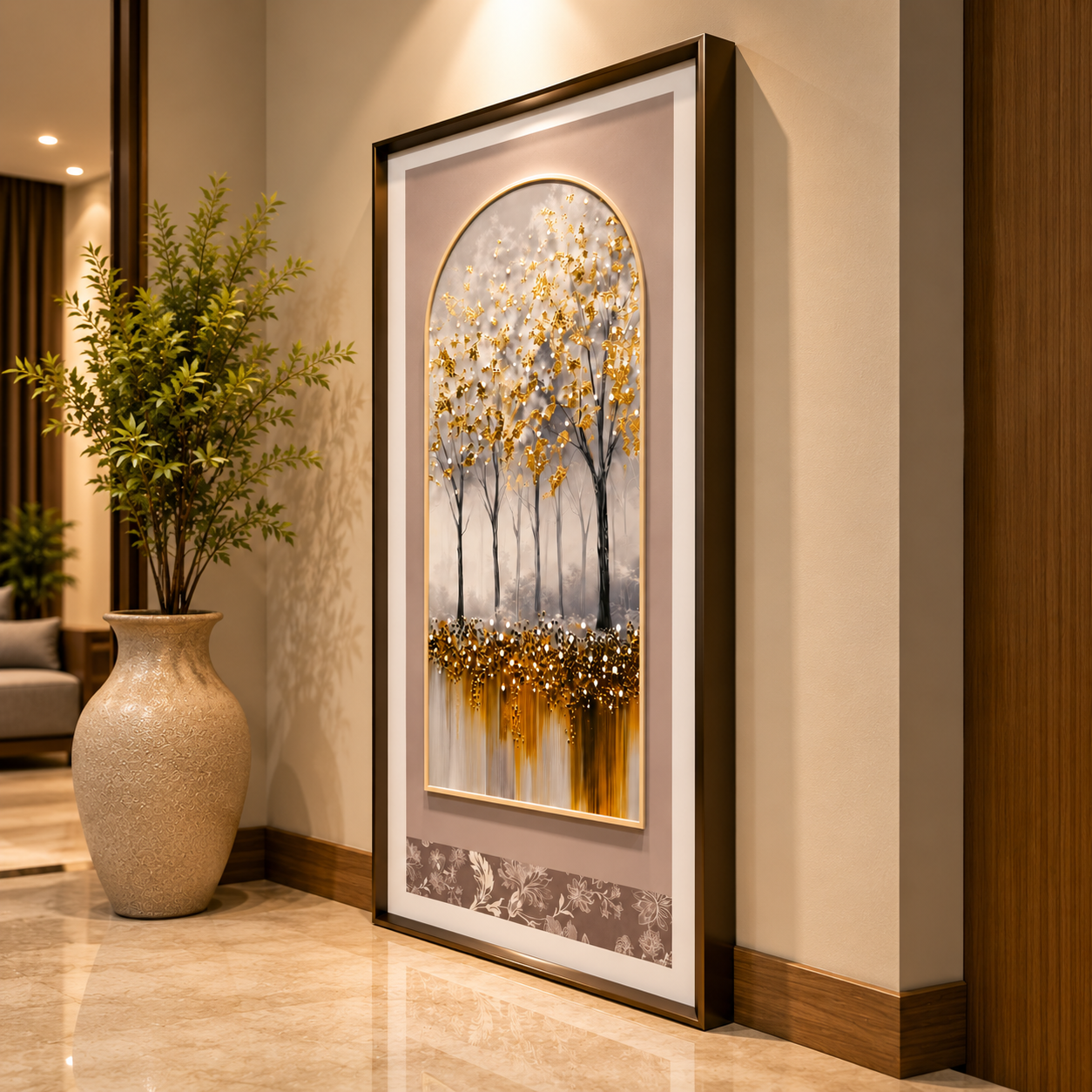 Golden Elegance Leather Wall Painting