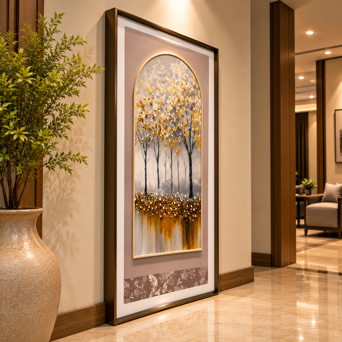 Golden Elegance Leather Wall Painting