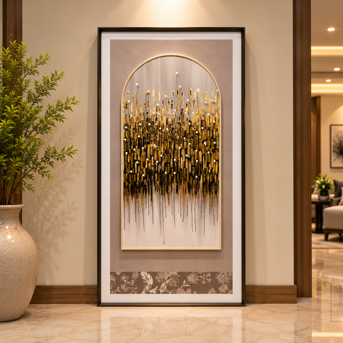 Golden Cascade Luxury Leather Wall Art