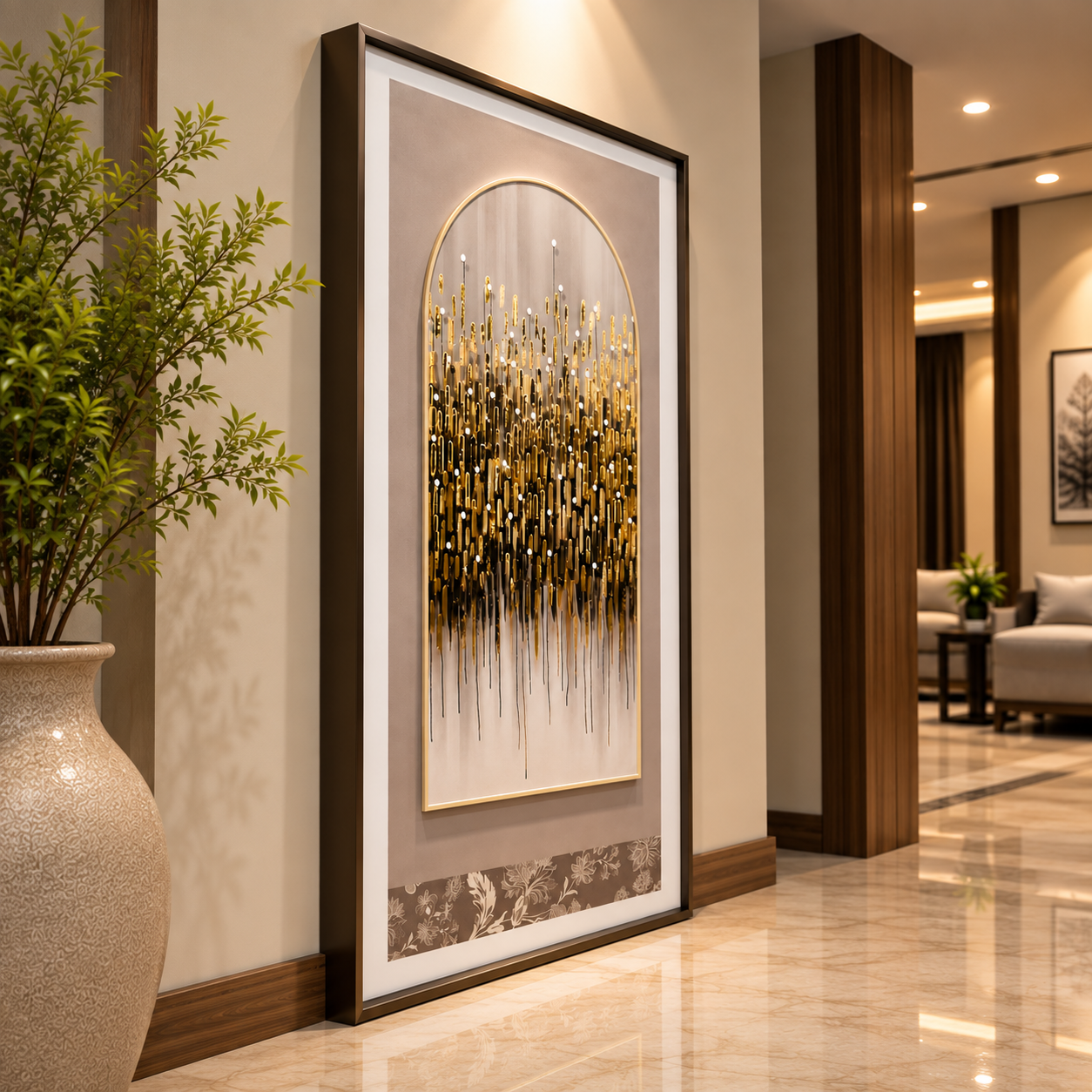 Golden Cascade Luxury Leather Wall Art