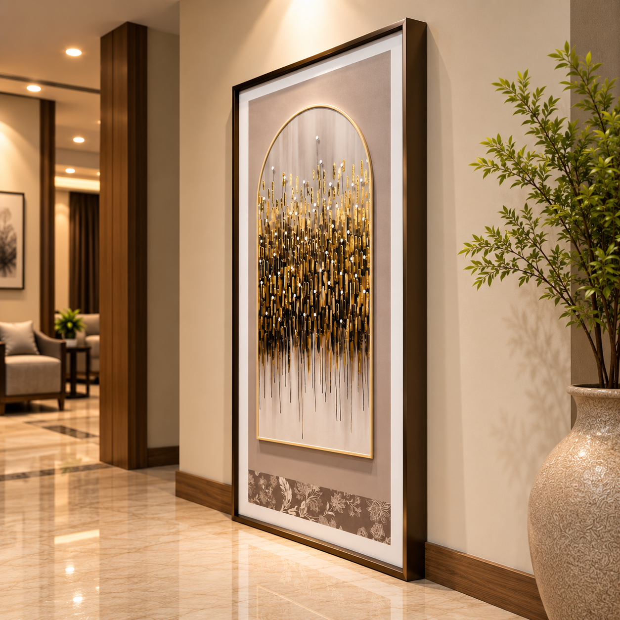 Golden Cascade Luxury Leather Wall Art