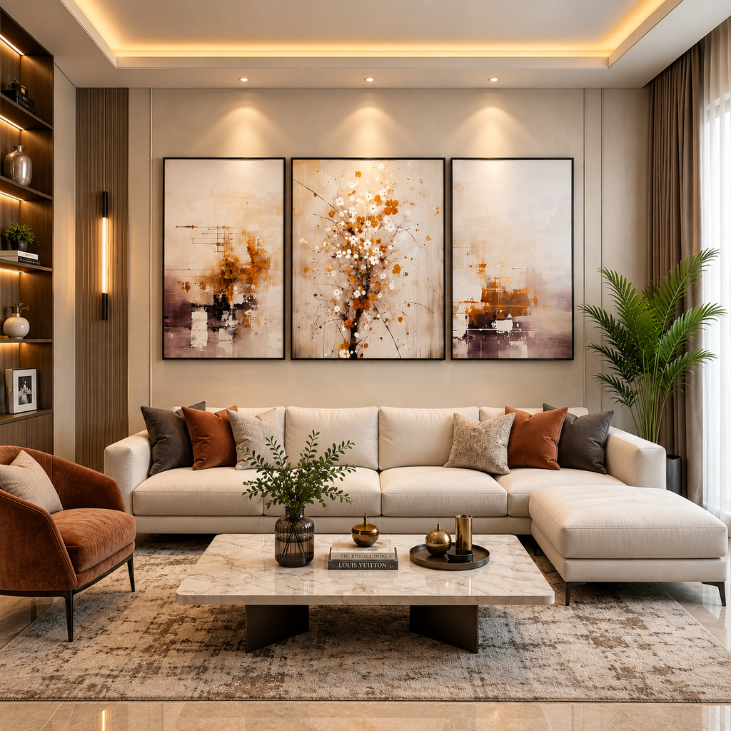 Golden Blossom Abstract Leather Art – Set of 3