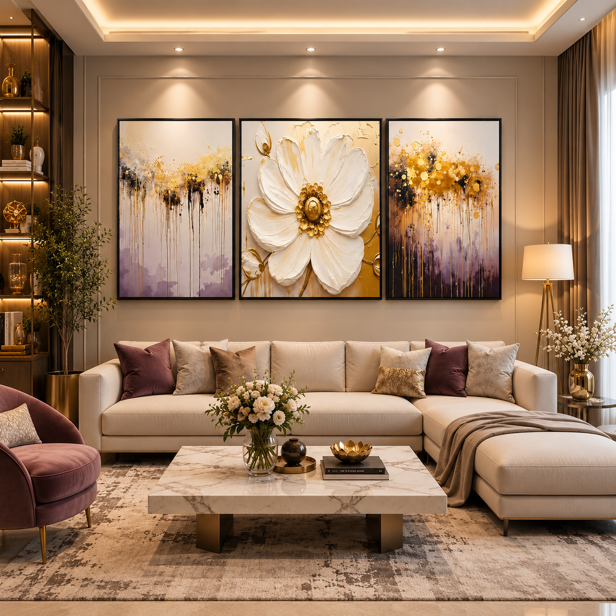 Royal Bloom Luxury Leather Painting – Set of 3
