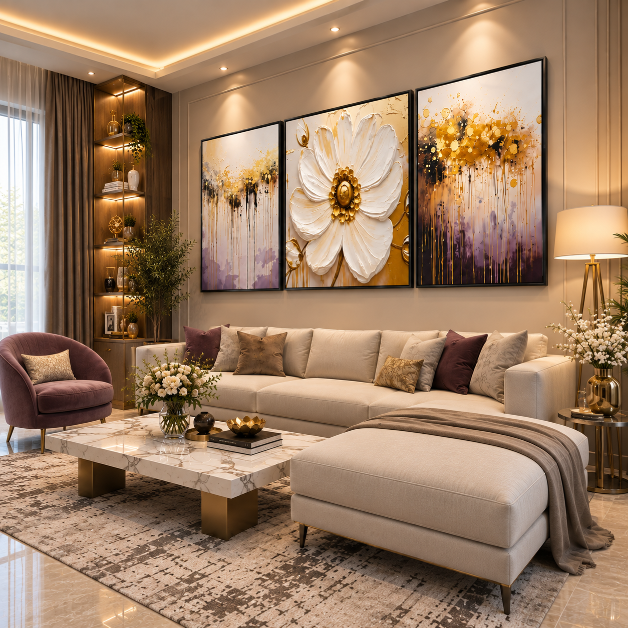 Royal Bloom Luxury Leather Painting – Set of 3
