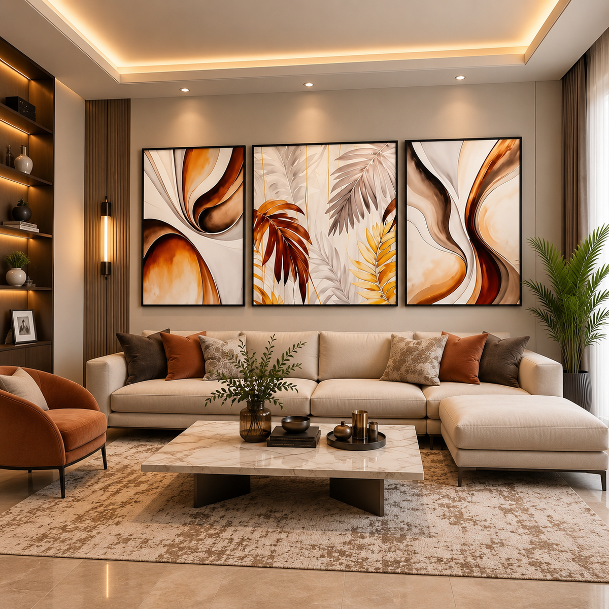 Earthy Elegance Abstract Leaf Leather Painting – Set of 3