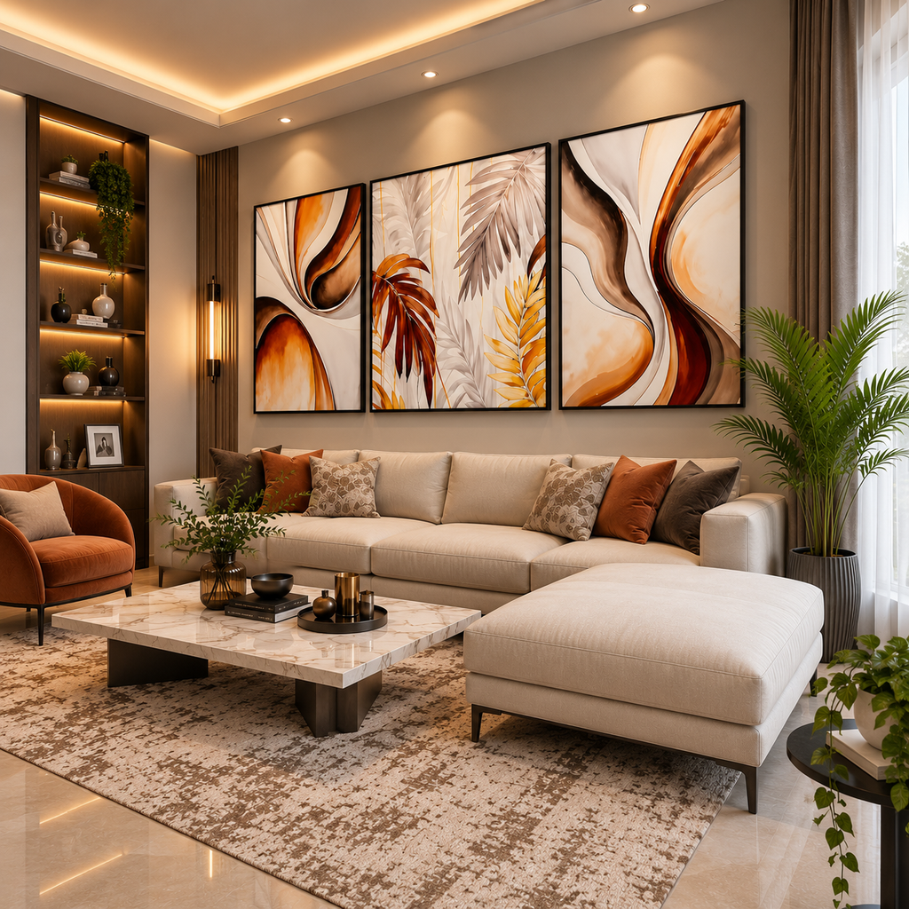 Earthy Elegance Abstract Leaf Leather Painting – Set of 3