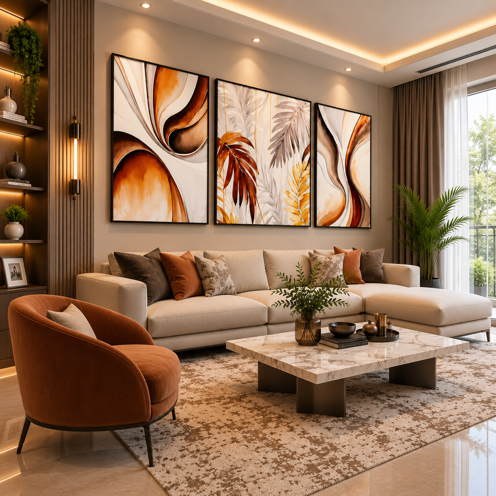 Earthy Elegance Abstract Leaf Leather Painting – Set of 3