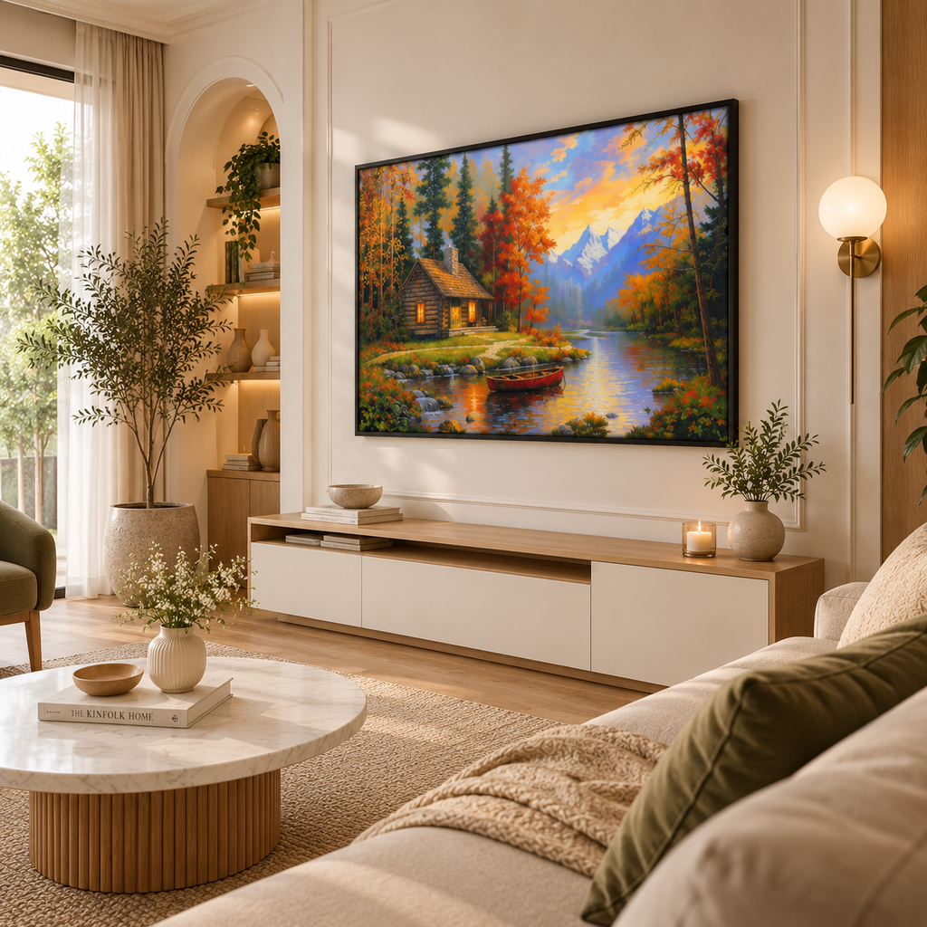 Autumn Cabin Serenity Leather Painting