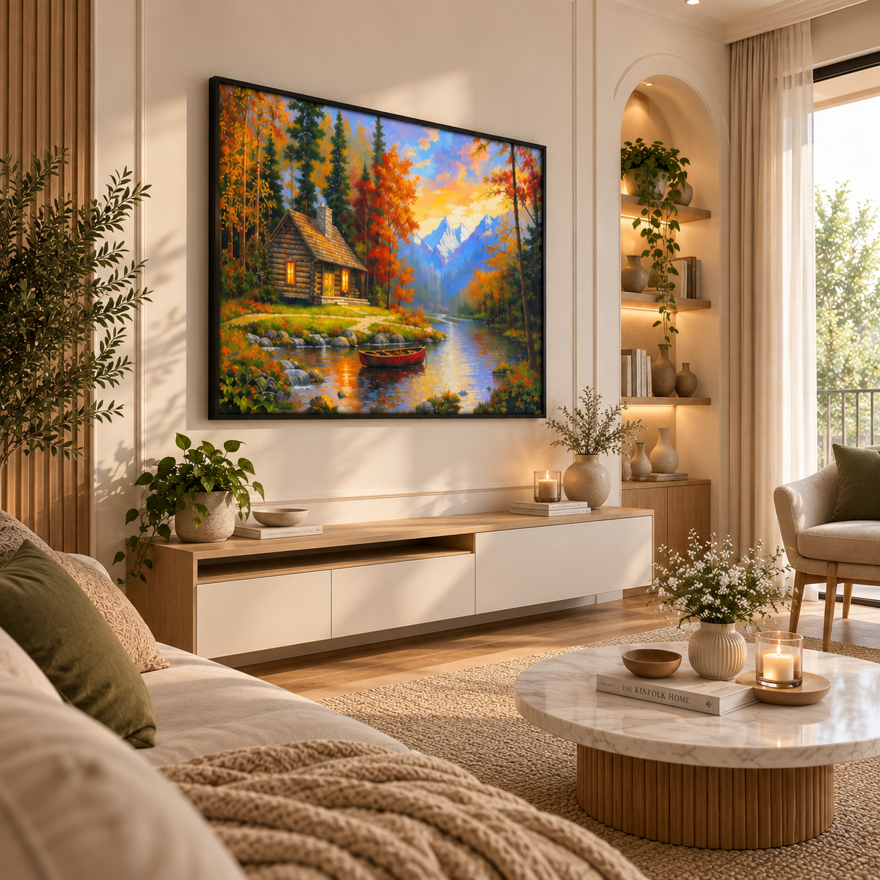 Autumn Cabin Serenity Leather Painting