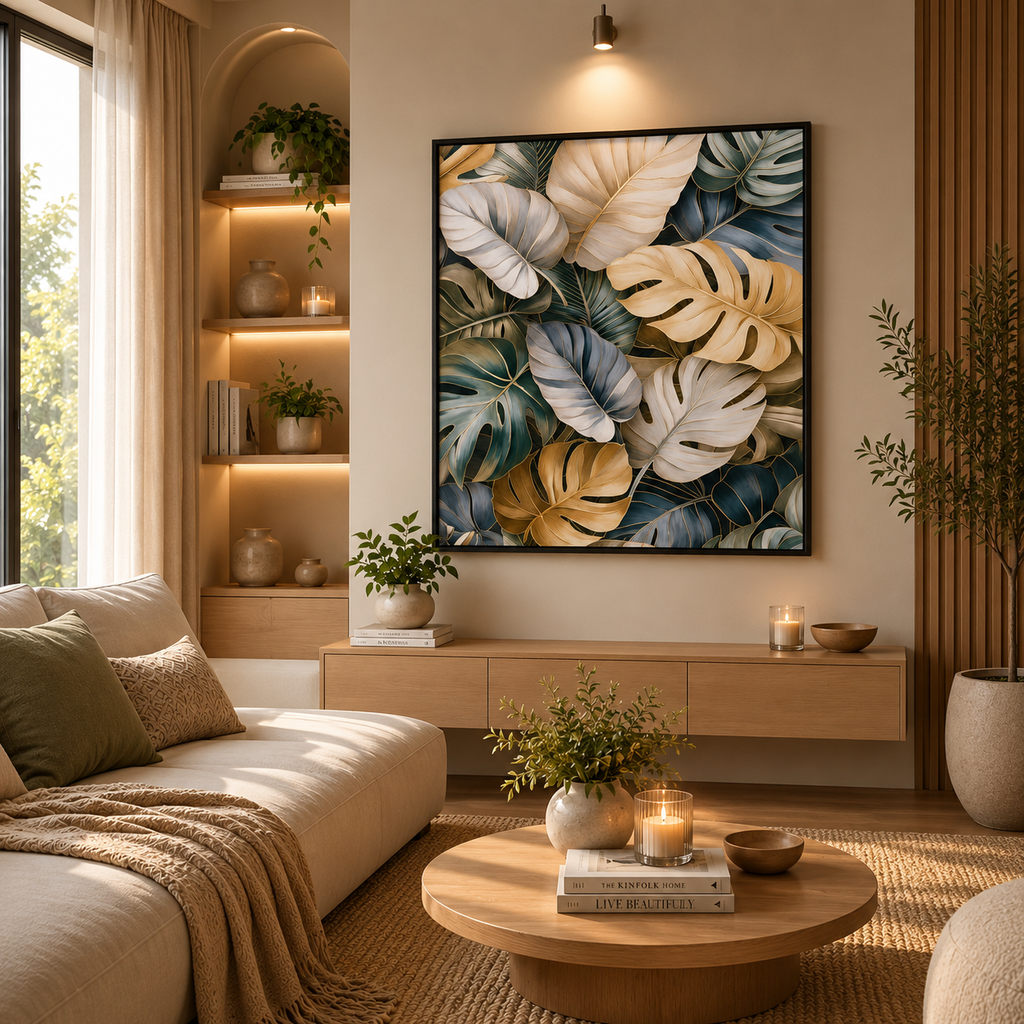 Elegant tropical leaf leather wall painting