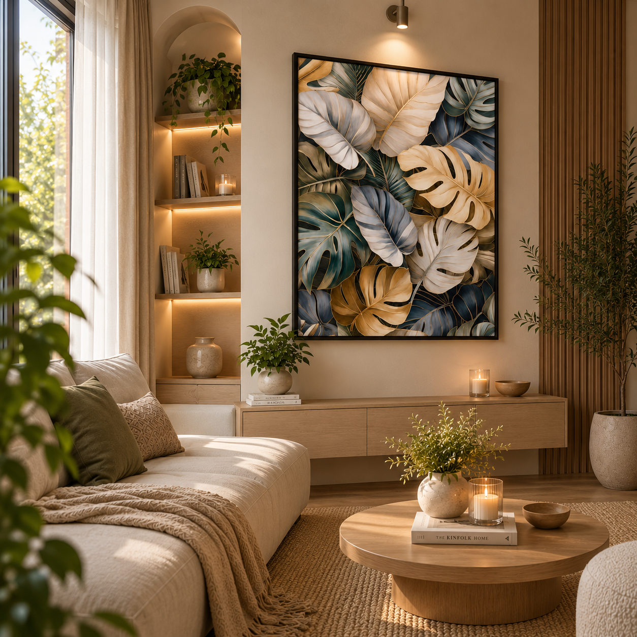 Elegant tropical leaf leather wall painting