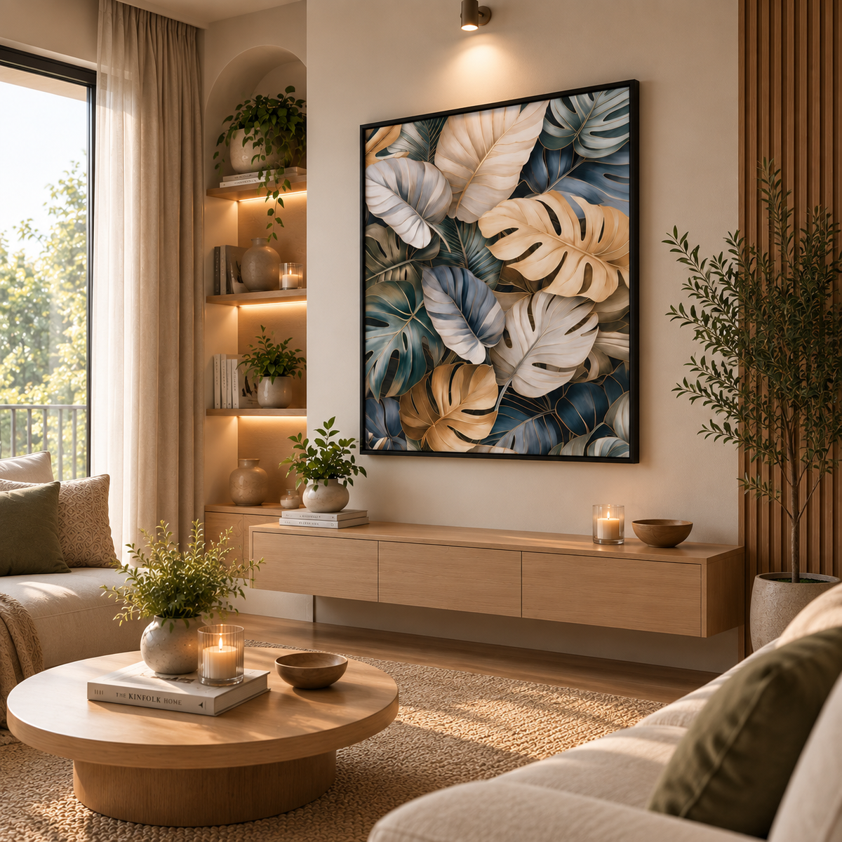 Elegant tropical leaf leather wall painting