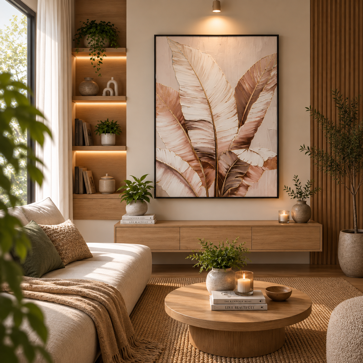 Luxury Leather Wall Painting – Elegant Leaf Art for Modern Interiors