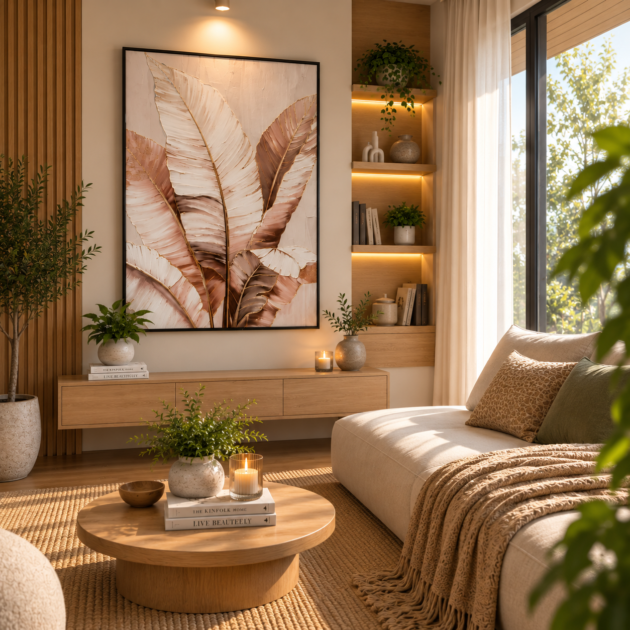 Luxury Leather Wall Painting – Elegant Leaf Art for Modern Interiors