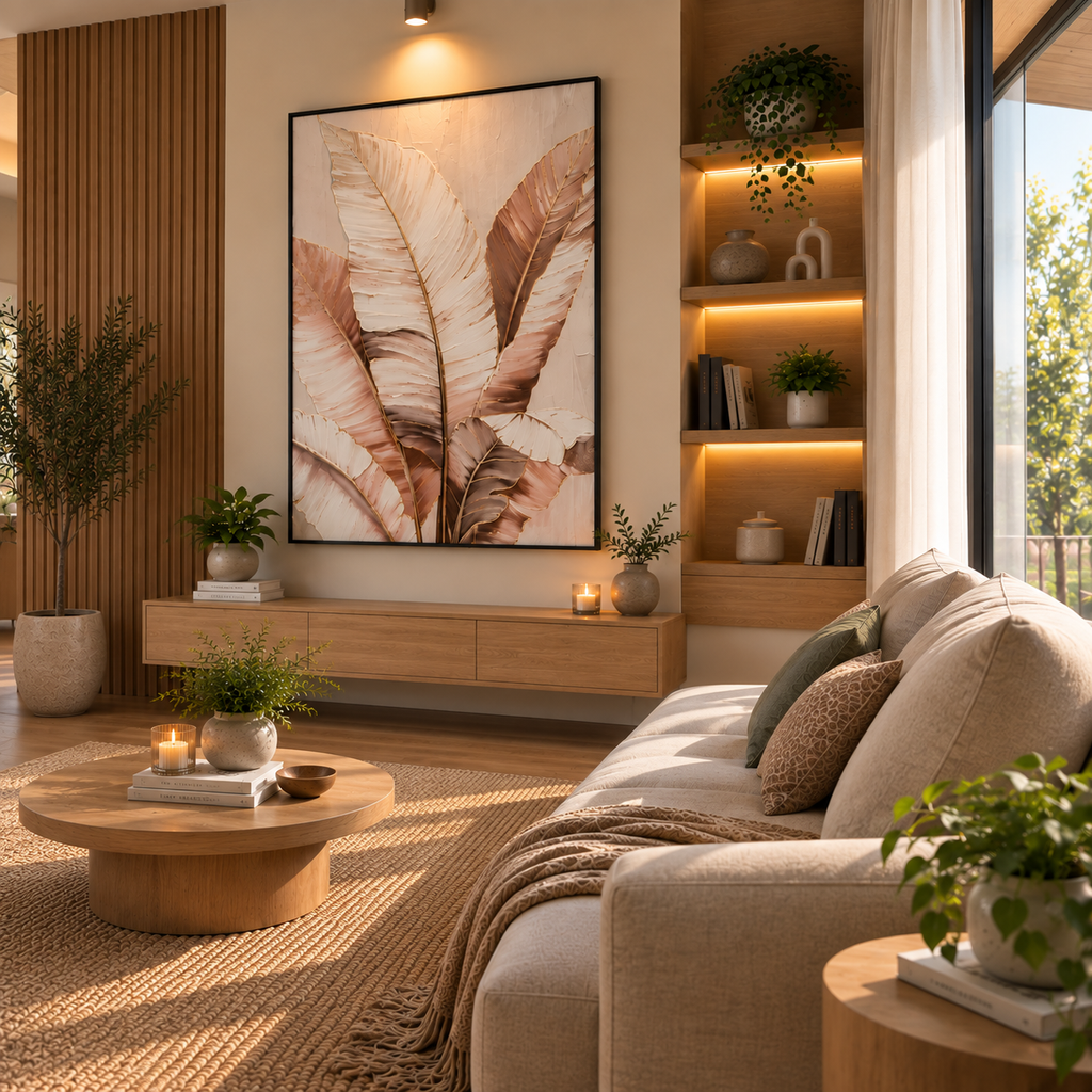 Luxury Leather Wall Painting – Elegant Leaf Art for Modern Interiors