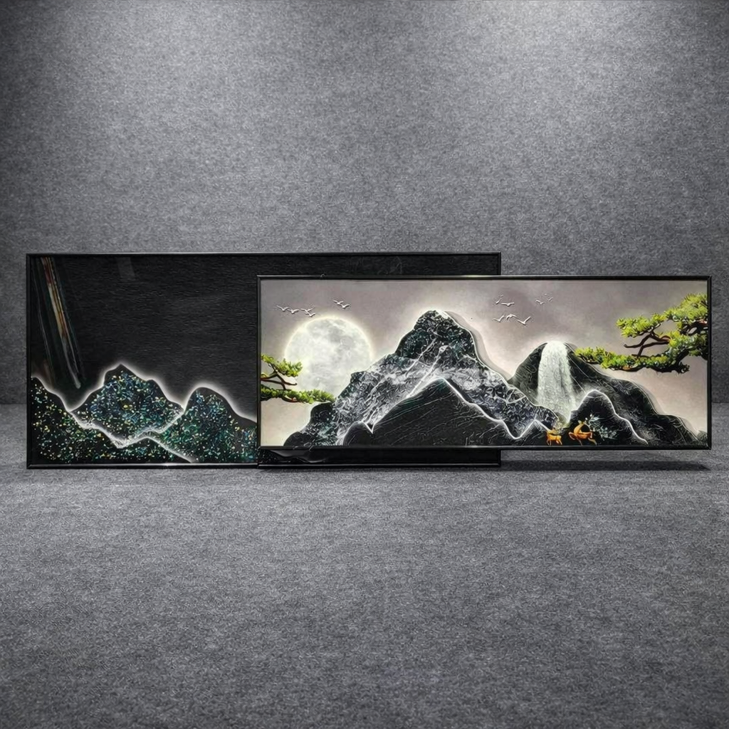 Moonlit Majesty – Modern Crystal Painting with Double Metal Frame