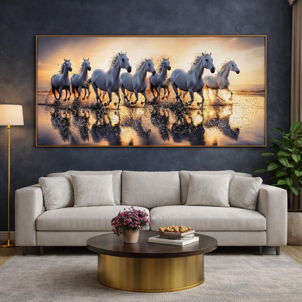 Golden Gallop – Seven Horses Crystal Metal Frame