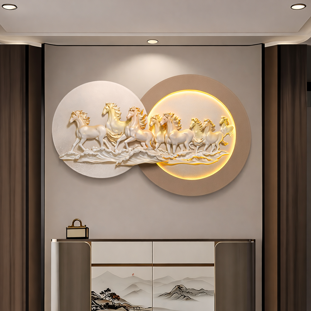 Golden Aura Seven Horses Wall Art