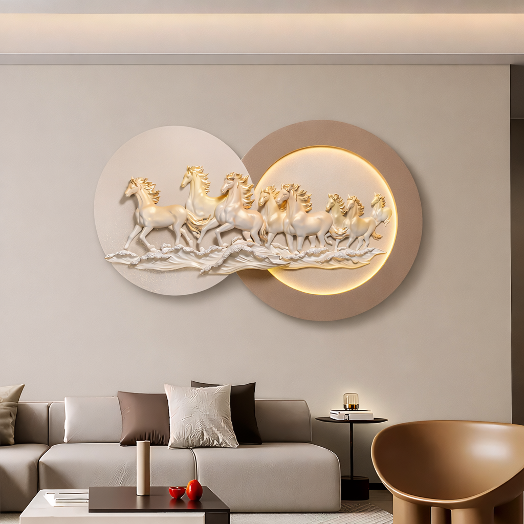 Golden Aura Seven Horses Wall Art