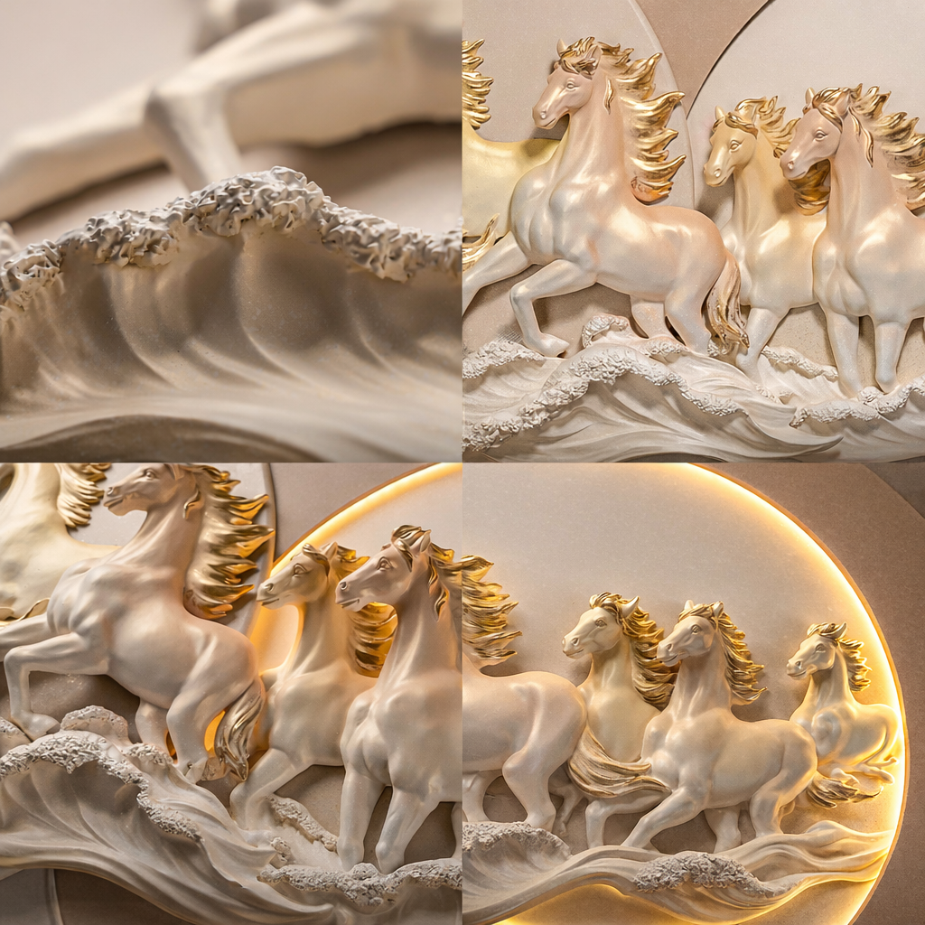 Golden Aura Seven Horses Wall Art