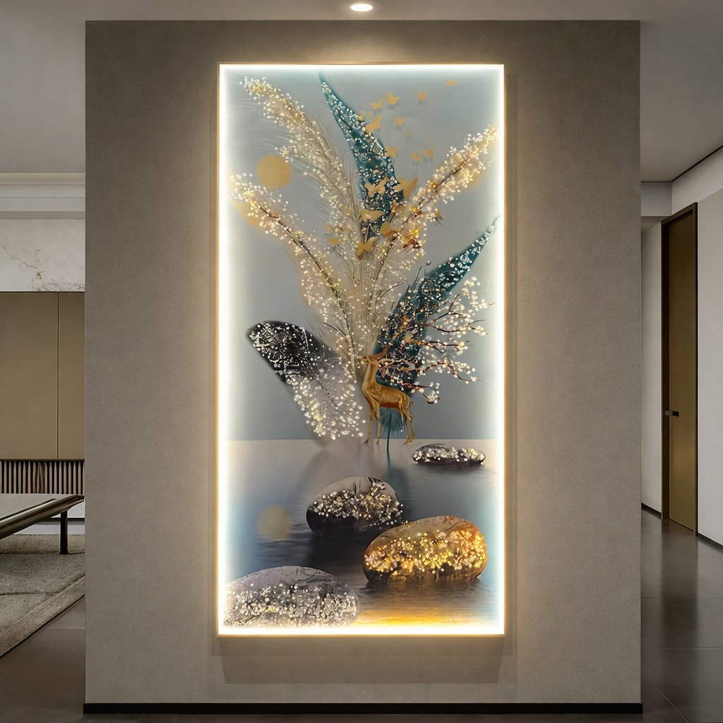 Golden Serenity Deer – Premium LED Wall Art