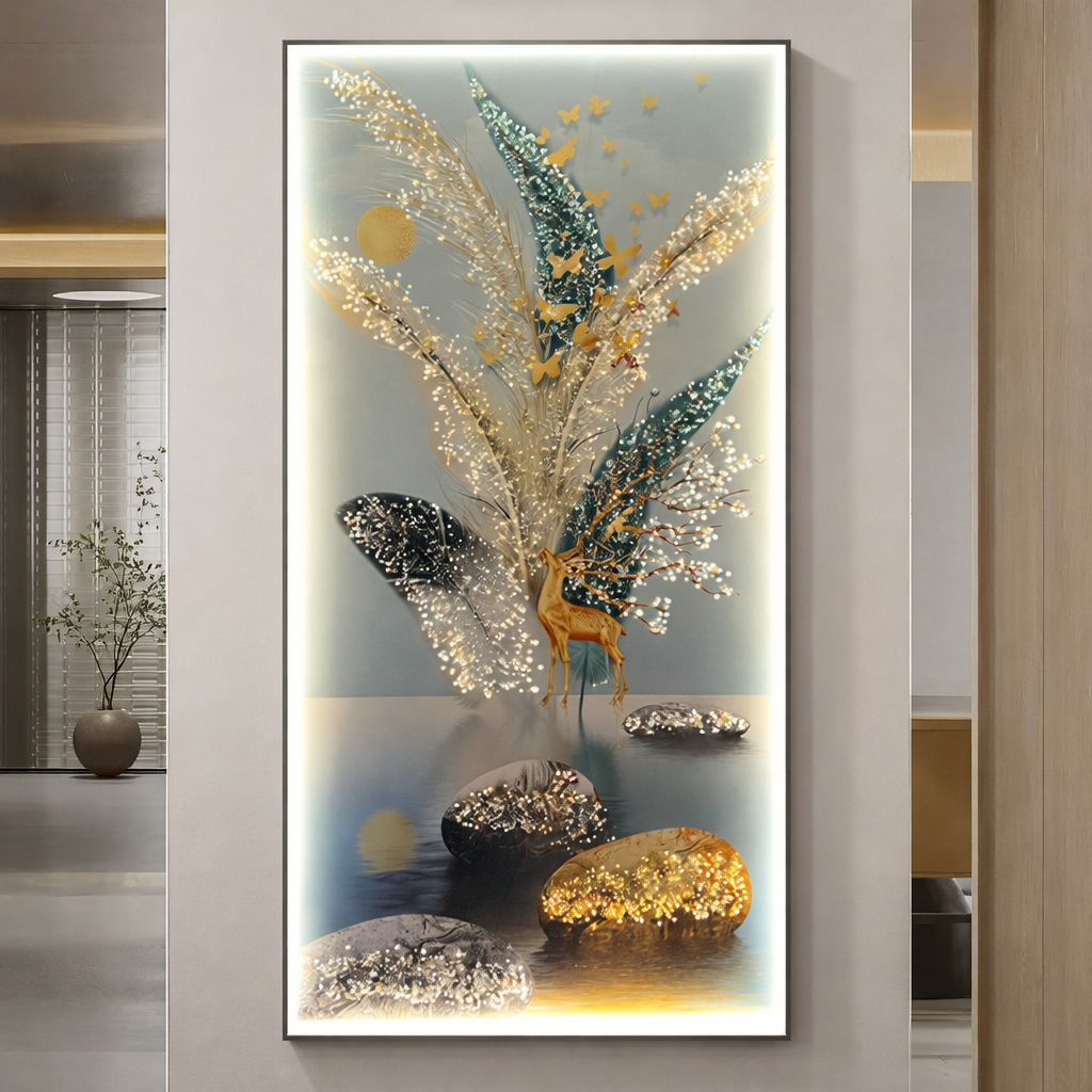 Golden Serenity Deer – Premium LED Wall Art