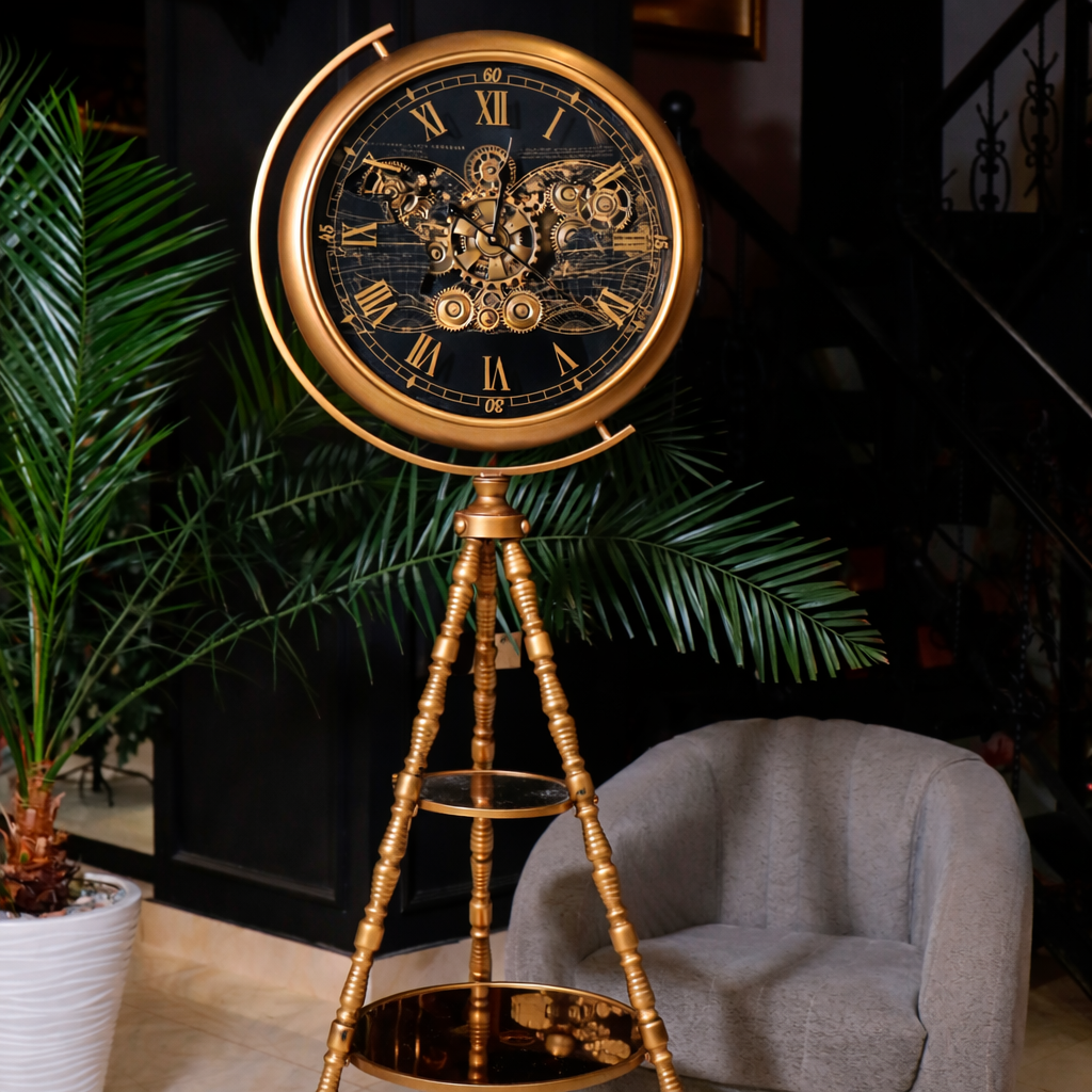 Royal Vintage Tripod Floor Clock – Antique Gold Finish