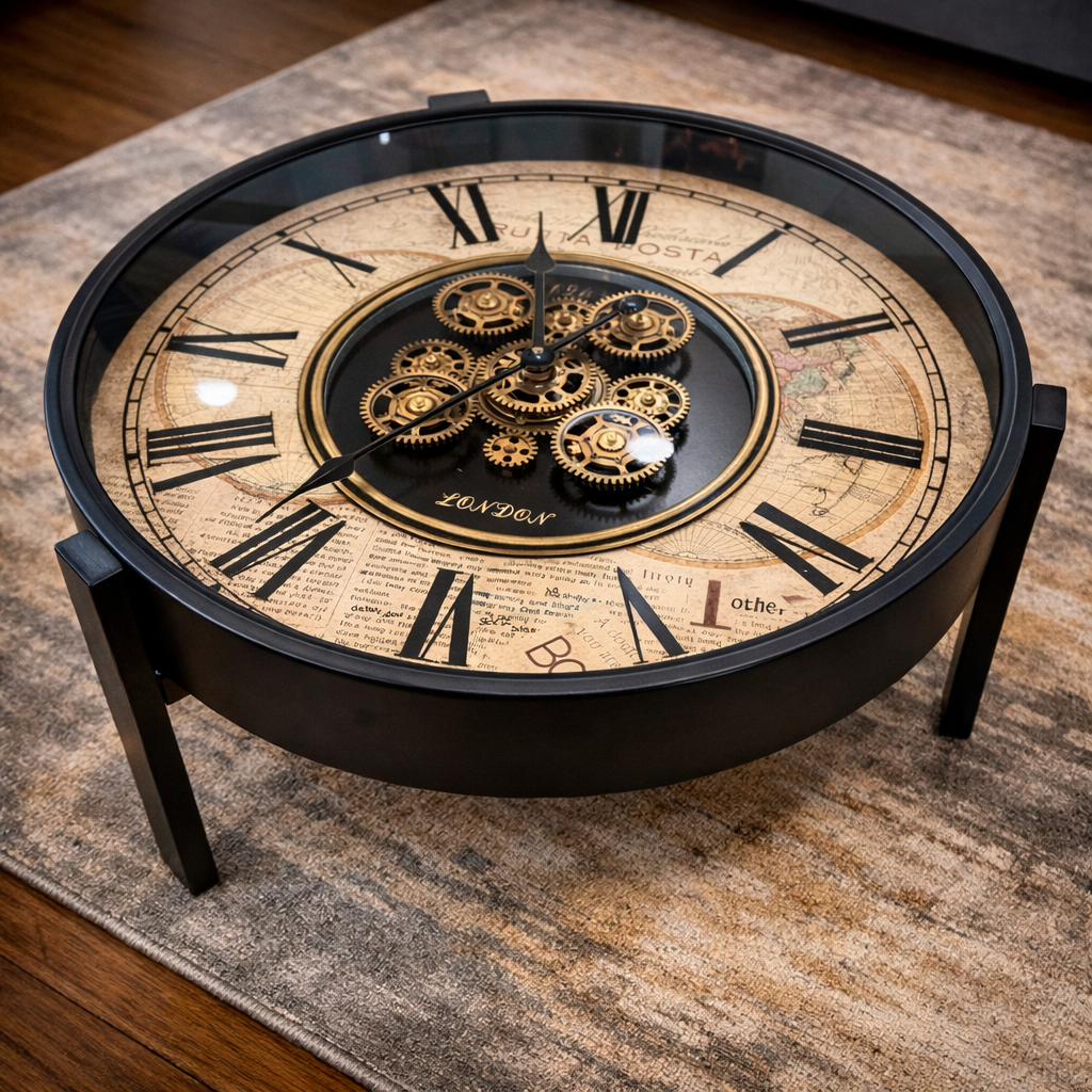 Vintage Gear Dial Clock Table