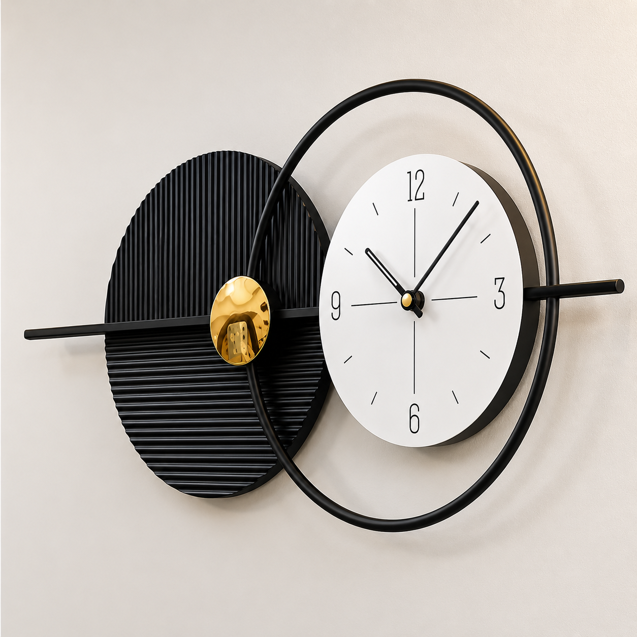 Modern Geometric Metal Wall Clock | Black & White Luxury Designer Wall Clock
