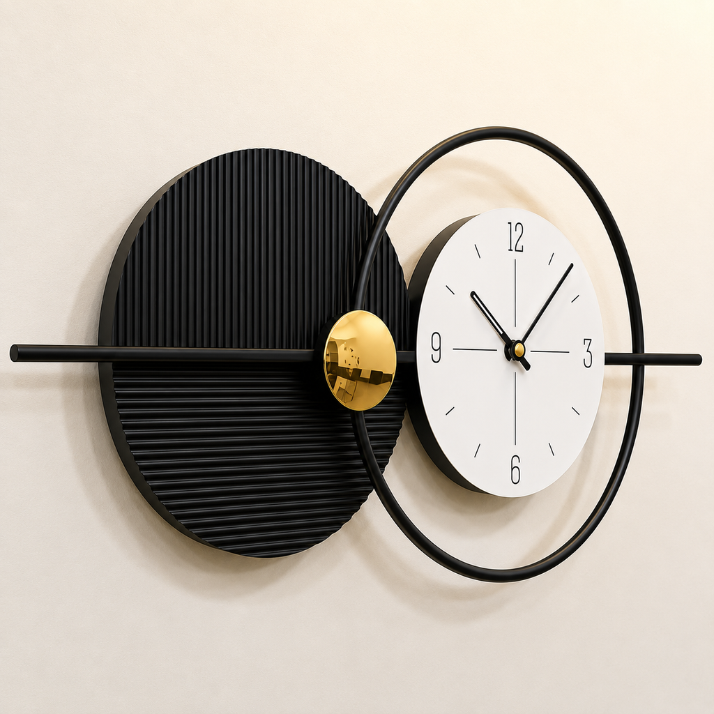 Modern Geometric Metal Wall Clock | Black & White Luxury Designer Wall Clock