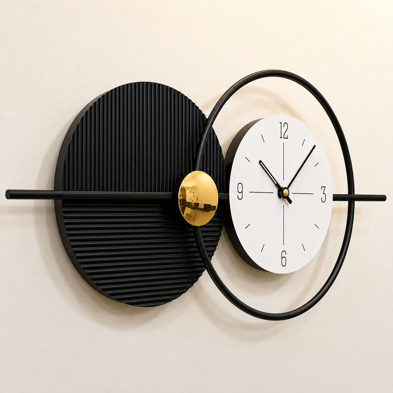 Modern Geometric Metal Wall Clock | Black & White Luxury Designer Wall Clock