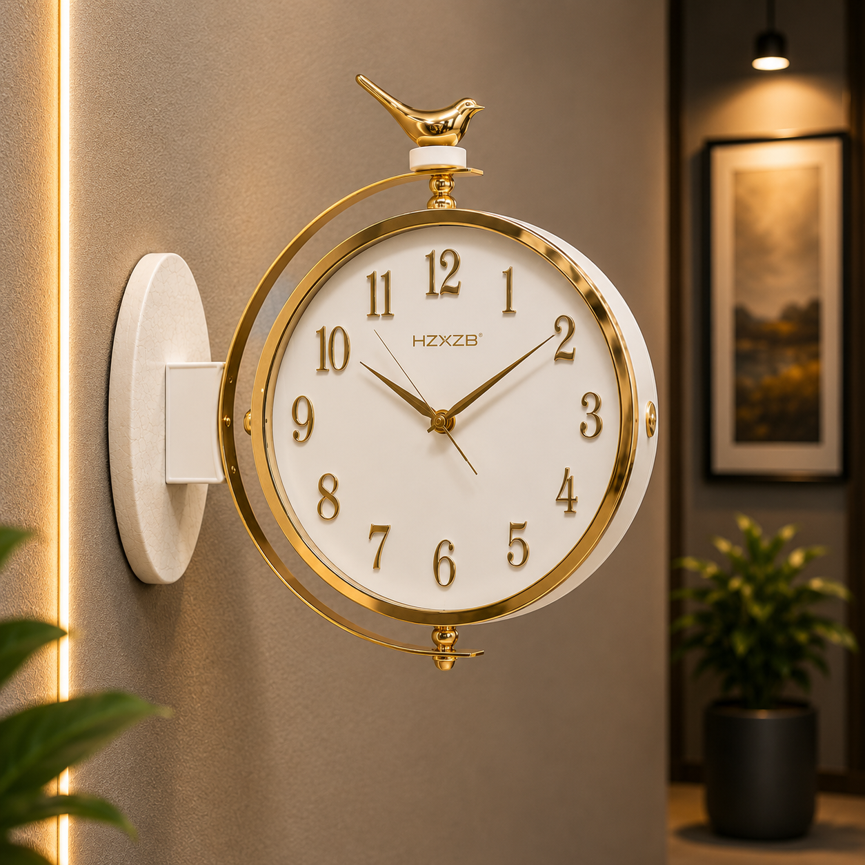 Vintage Dual Dial Hanging Clock – Roman Numeral & Songbird Topper Design