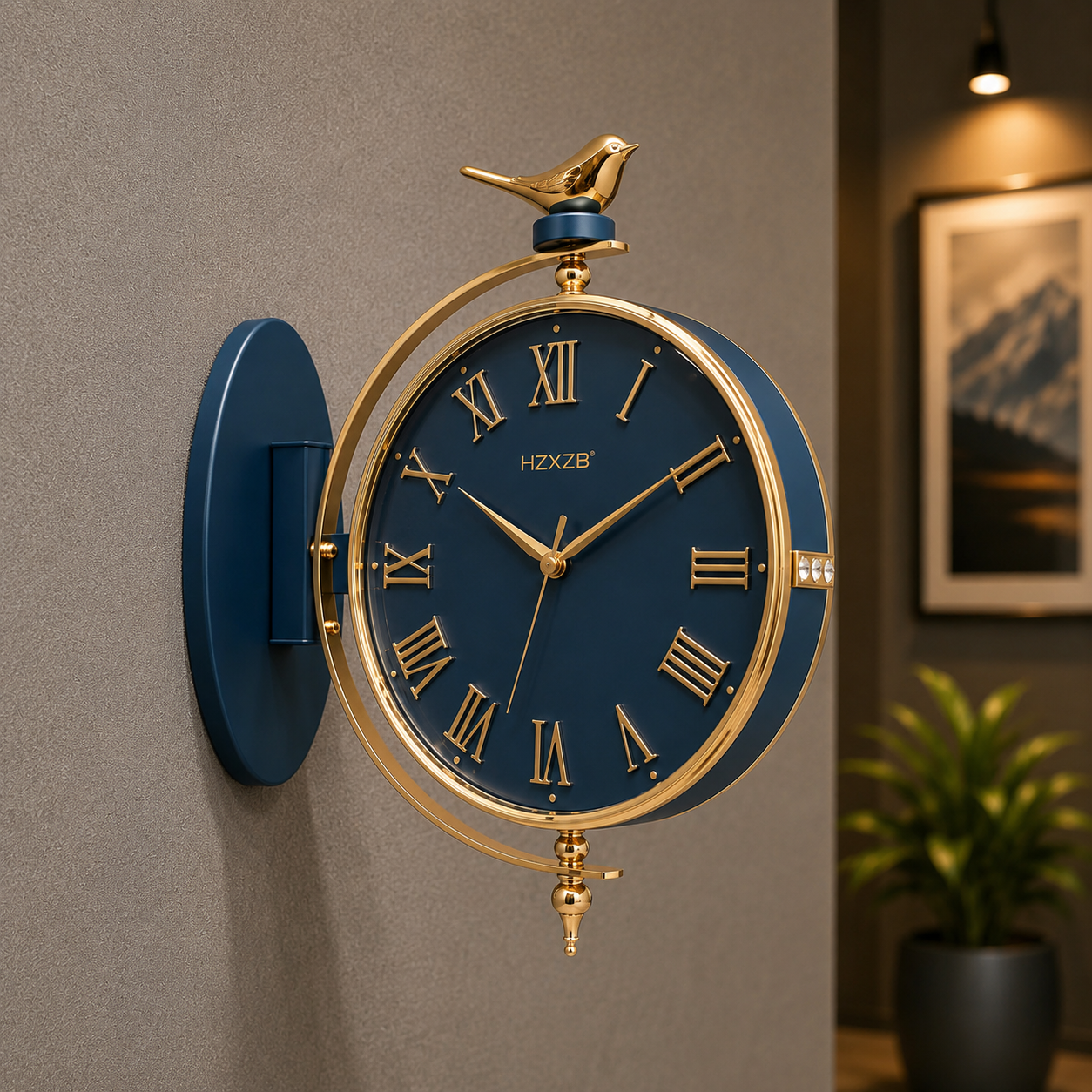 Vintage Dual Dial Hanging Clock – Roman Numeral & Songbird Topper Design