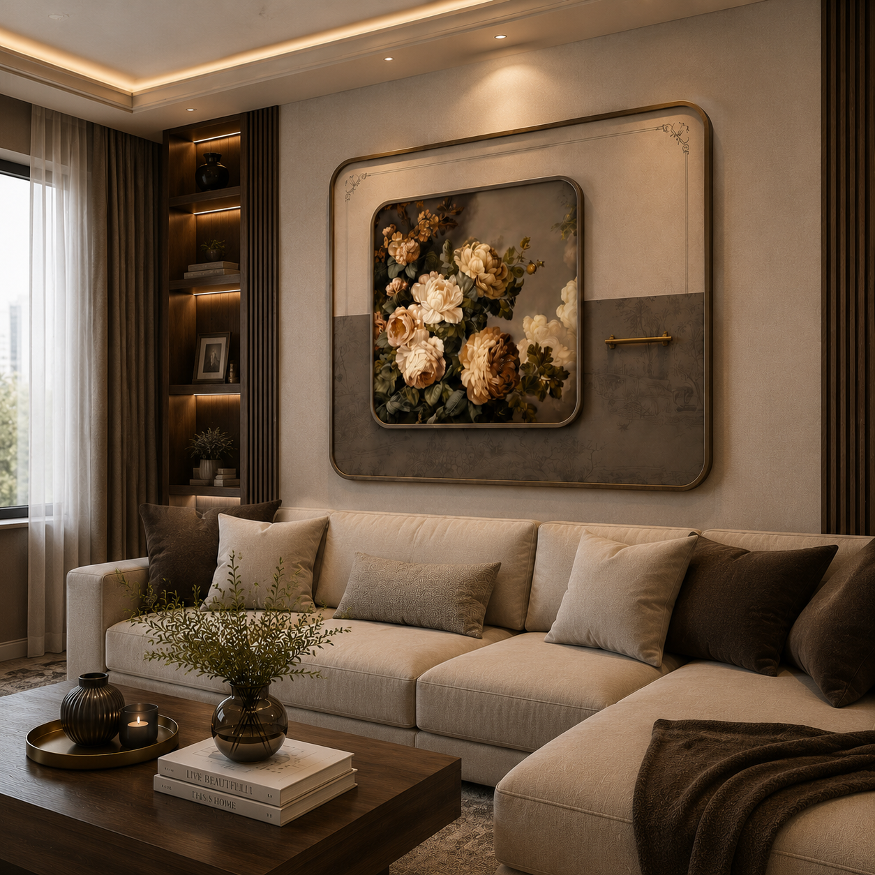 Premium Floral Leather Wall Painting – 90×70 cm