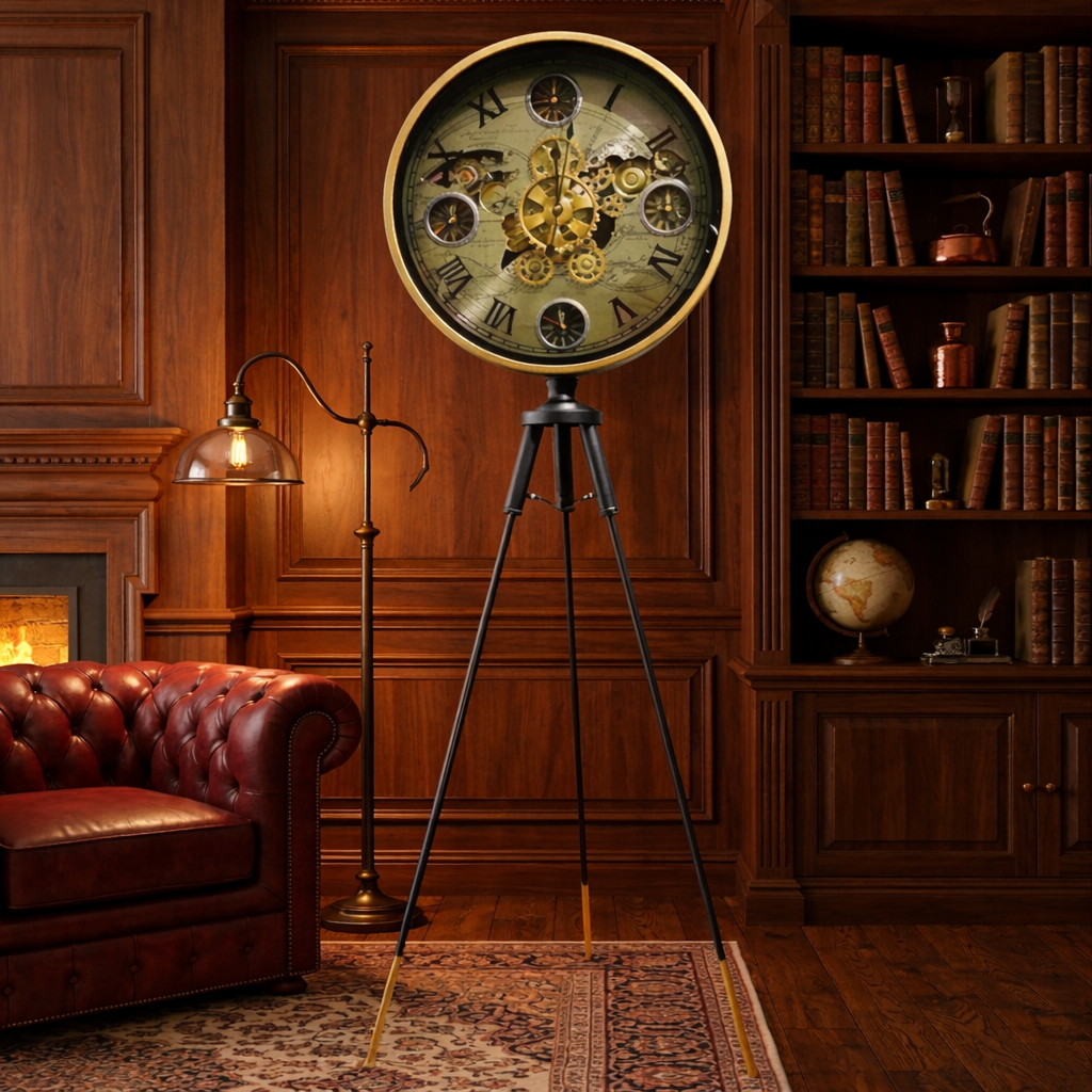 Vintage Gear Tripod Floor Clock
