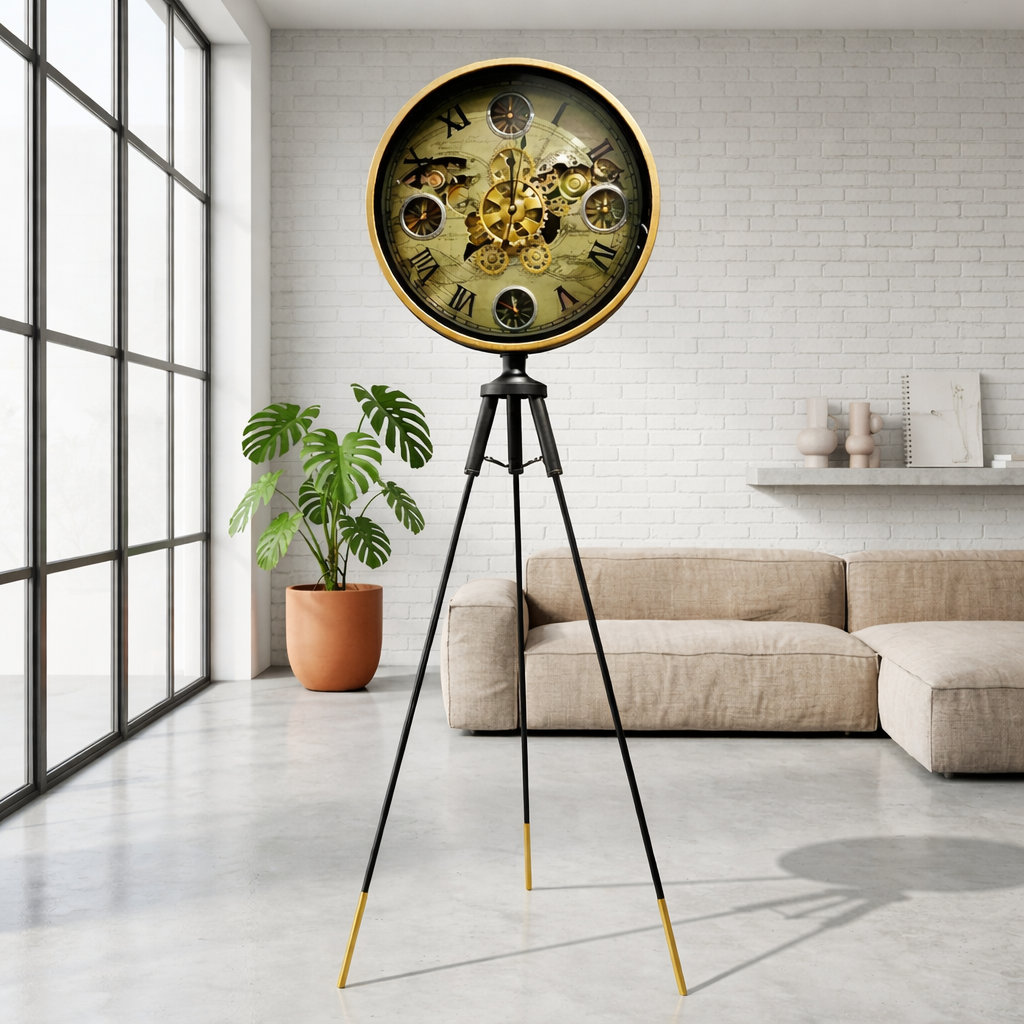 Vintage Gear Tripod Floor Clock